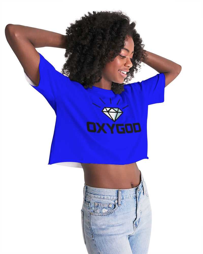 OXYGOD - BLUE WOMEN TSHIRT WOMEN'S LOUNGE CROP T-SHIRT