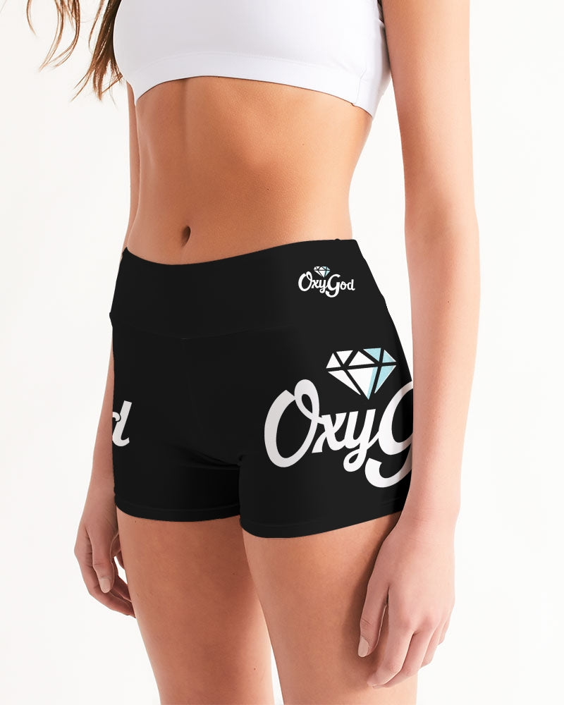 OXYGOD - (BLACK) - YOGA PANTS Women's Mid-Rise Yoga Shorts