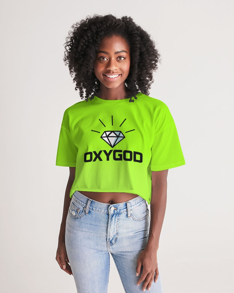 OXYGOD ONGOD WMNS CRP TSHIRT - LIME GREEN WOMEN'S LOUNGE CROPPED TEE