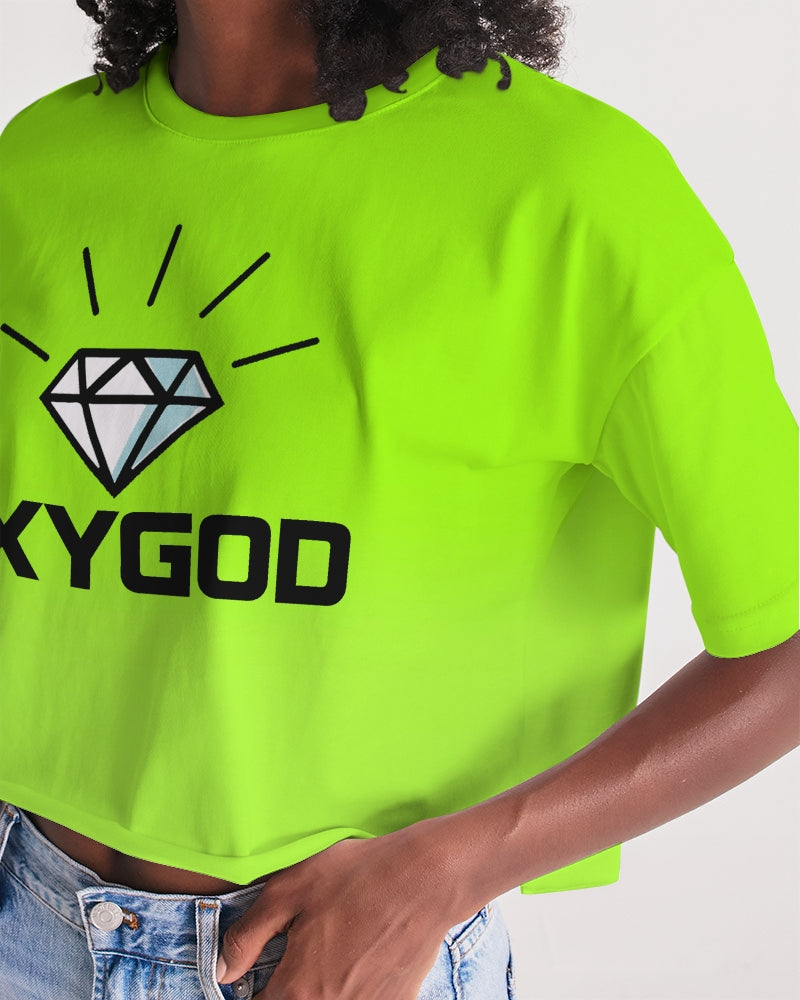 OXYGOD ONGOD WMNS CRP TSHIRT - LIME GREEN WOMEN'S LOUNGE CROPPED TEE