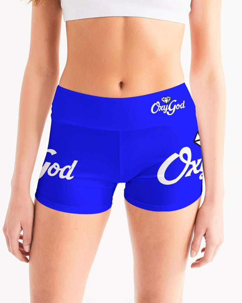 OXYGOD - (Blue) Women's Mid-Rise Yoga Shorts
